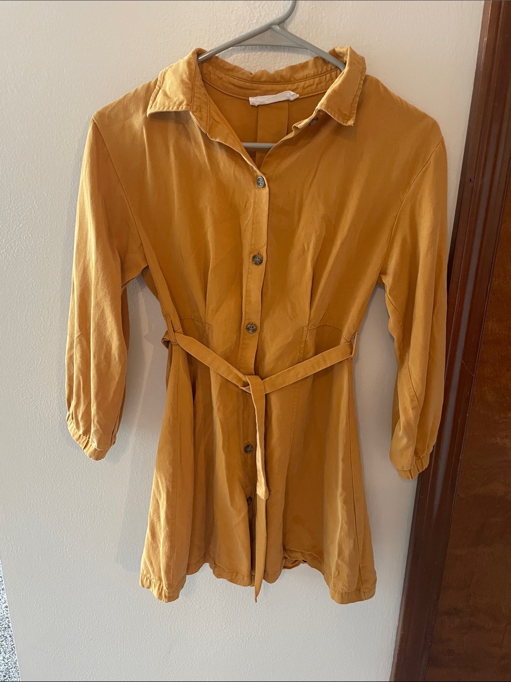 Kids Mustard Button-Front Waist Tie Shirt Dress